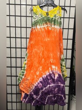 Tie-Dye Maxi Sundress in Orange, Purple & Green - Boho Sleeveless Dress